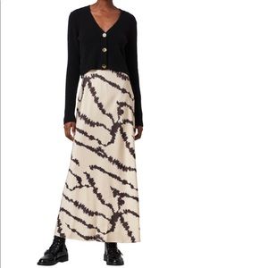 AllSaints Cream and Black Maxi Dress with Abstract Print and Cardigan